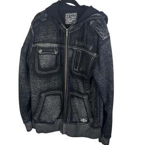 Affliction Black Premium Mens XL Sherpa Lined Full Zip Hoodie Distressed Moto